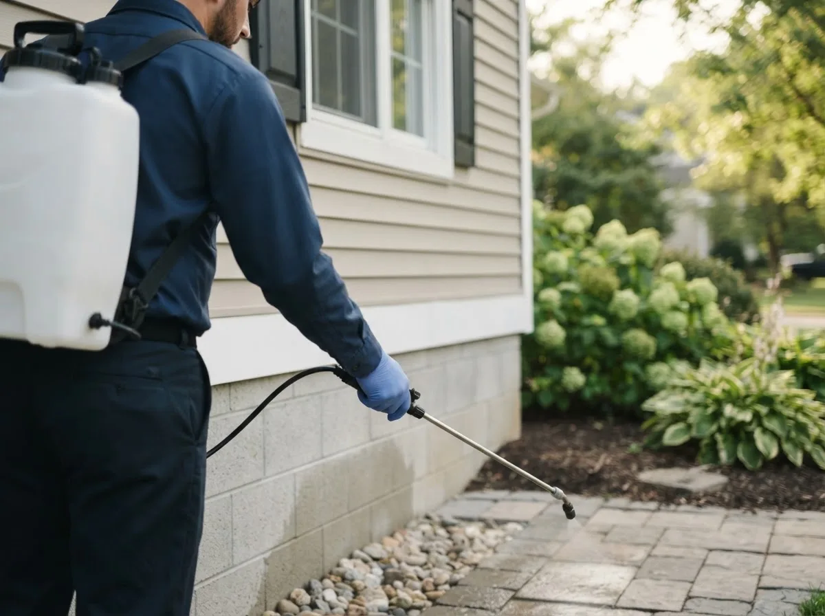 Pest control technician inspecting a home in Kaysville, UT